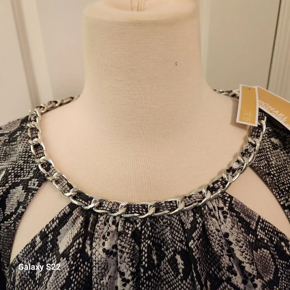 Michael Kors Print/Silver chain detailed dress. NWT. Size 3 X